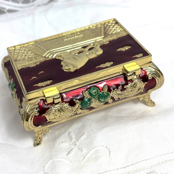 Jewelry Trinket Box Iraq Lion of Babylon gold tone faux jewels VTG - Picture 4 of 13